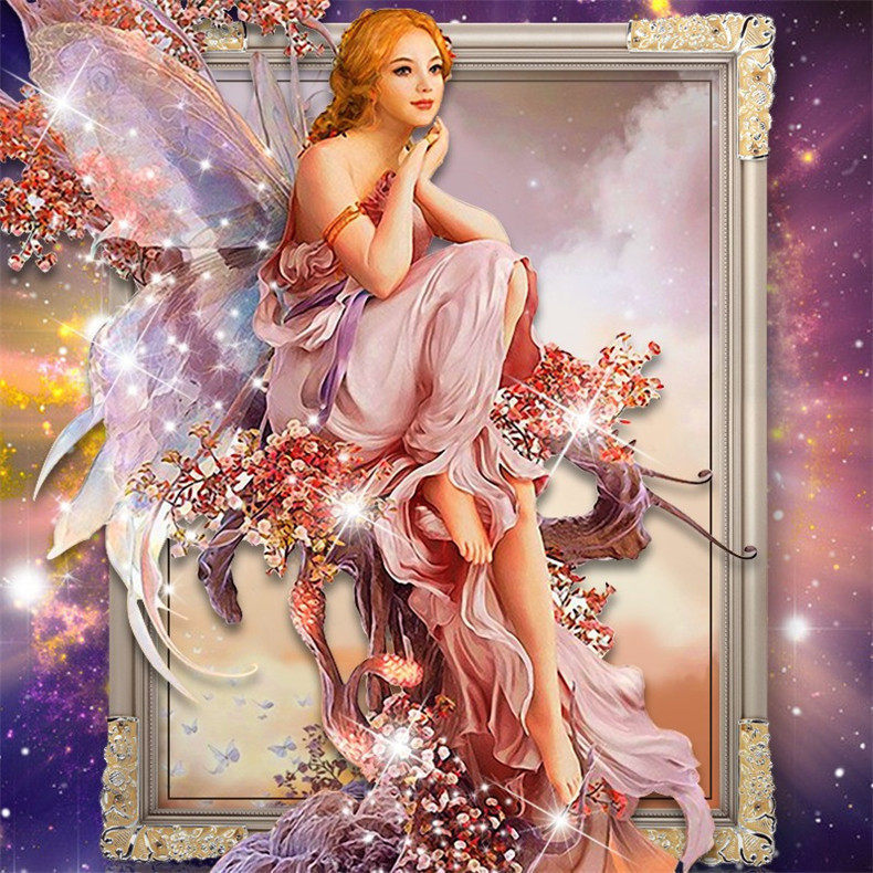 5d卧室欧式钻石画满钻新款天使蝴蝶女孩梦幻手工点贴钻十字绣人物