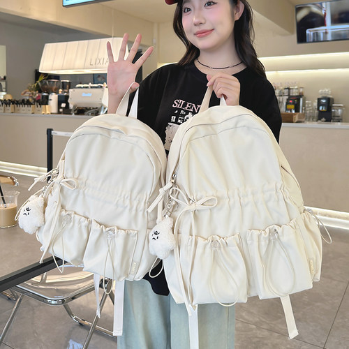 小众褶皱双肩包学生书包休闲背包