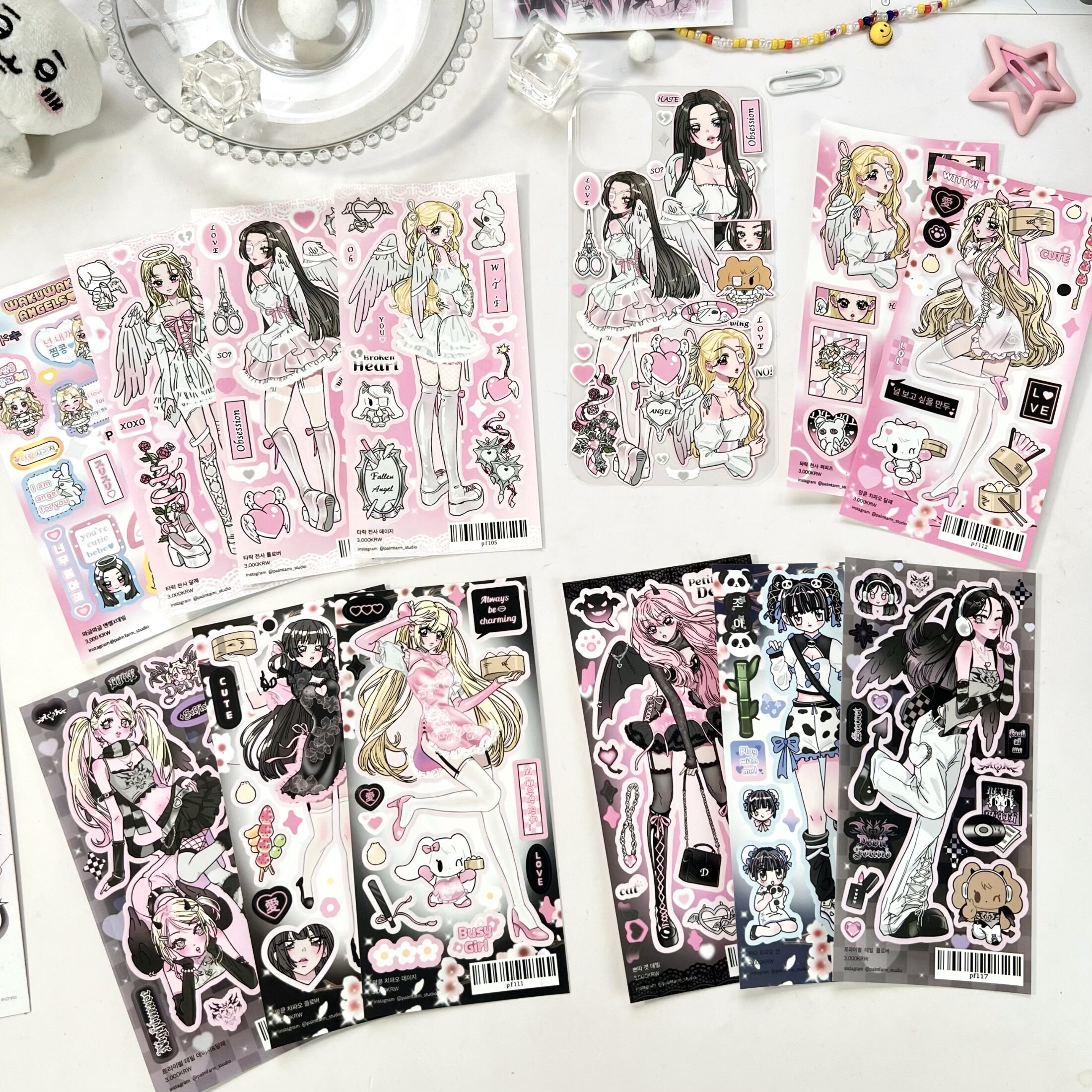 韩系ins可爱甜酷少女咕卡贴纸天使与恶魔diy手帐拼贴手机壳装饰贴