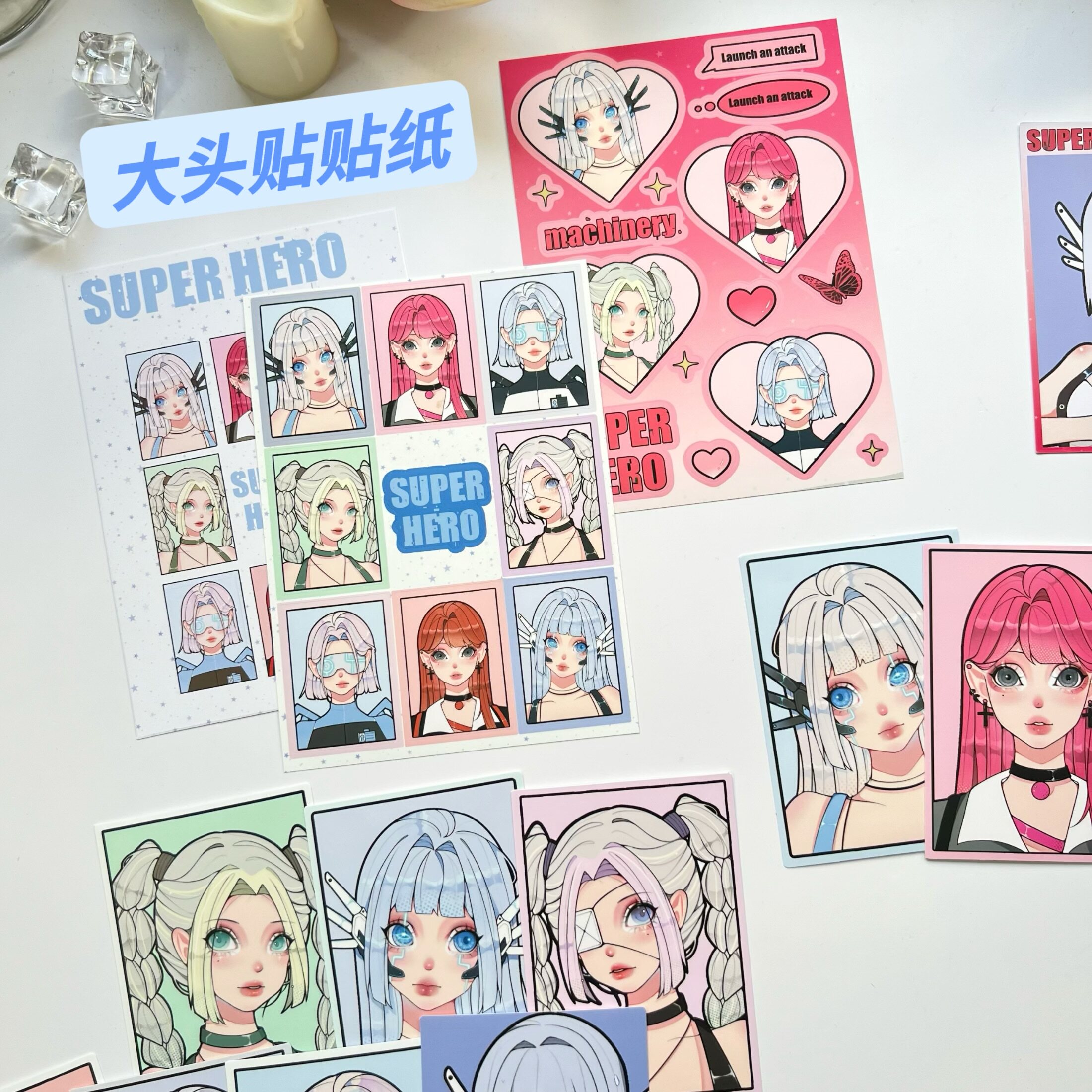 国产原创少女大头贴咕卡贴纸甜亚风人物diy手帐ipad手机壳装饰贴