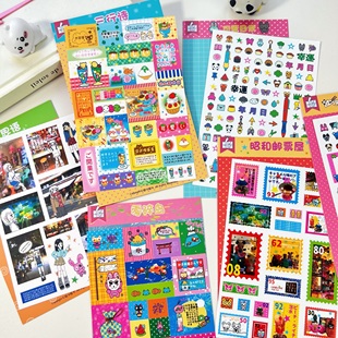 原创昭和可爱古早deco标签邮票咕卡贴纸diy手帐拼贴装 饰素材贴画