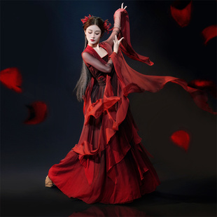 2026新款古典舞演出服仙气飘逸纱衣艺考长款酒红色中国风舞服套装