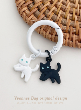 原创个性小猫粉色猫黑色白色圆扣挂饰钥匙扣挂件耳机饰品背包礼物