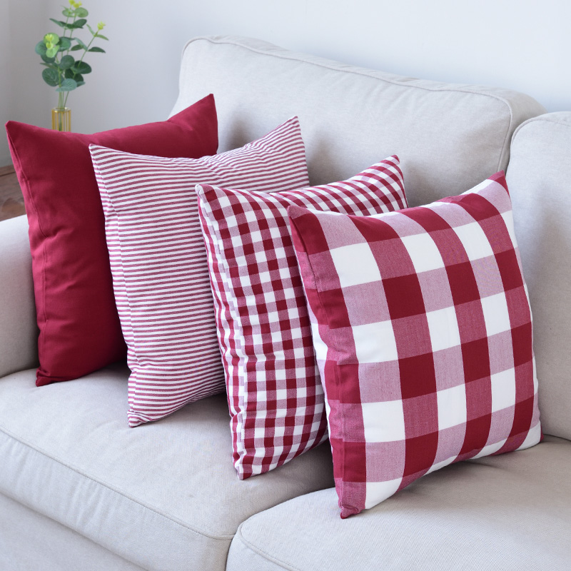 格子靠垫套客厅沙发抱枕靠垫靠枕抱枕套不含芯正方形50深红纯色