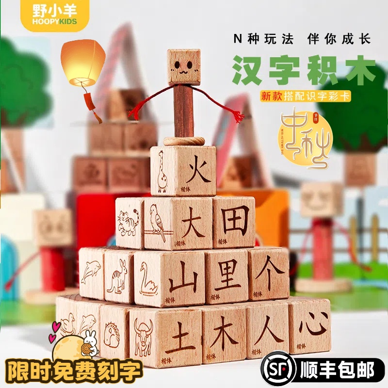 野小羊儿童益智拼装汉字积木玩具
