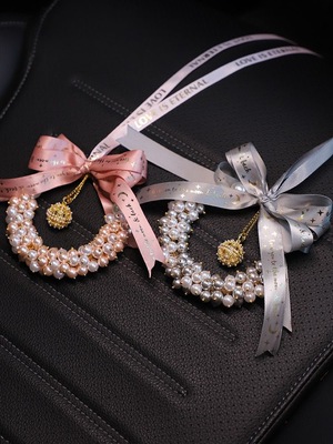 高级重工灰白挂件车载后视镜吊坠汽车香薰系珍珠车内挂饰车挂香薰