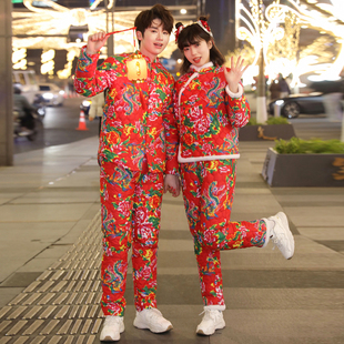 东北大花棉袄女冬加绒加厚套装年轻款情侣装秋冬棉服男2024民族风