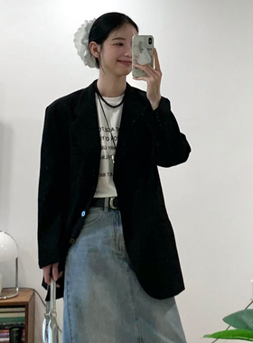 黑色廓形小西装外套女2025春秋新款今年流行oversize气质休闲西服