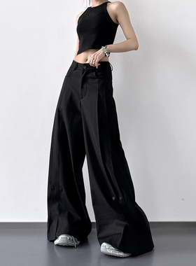 高级感痞帅休闲西裤女2025春季新款别致黑色阔腿设计感小众裤子潮