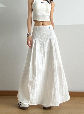 原创设计白色半身裙女2025春夏新款高腰褶皱今年流行长款A字裙子