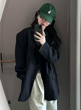 黑色西装外套女小个子2025春秋新款高级感炸街气质休闲通勤小西服