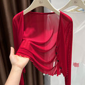 女裝胖mm吊带裙外搭空调罩衫 大码 冰丝披肩网纱防晒开衫 薄纱短外套