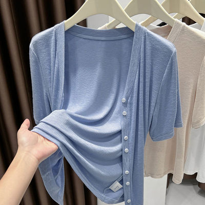 大码开衫薄款防晒衣女装胖mm夏季外搭罩衫高级感针织短袖披肩上衣