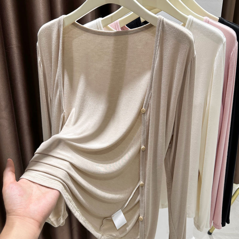 大码莫代尔披肩防晒衣女装胖mm夏季外搭皮肤衣罩衫V领开衫薄外套