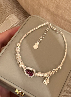 纯银手链 新款简约925紫晶葫芦盘缠碎银子银手链调节银手饰