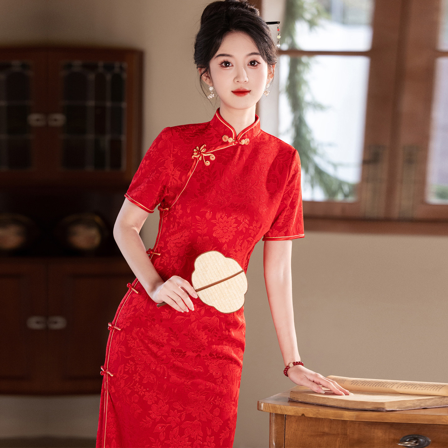 新中式古法红色旗袍女夏2026新款复古日常可穿年轻款高端气质长裙