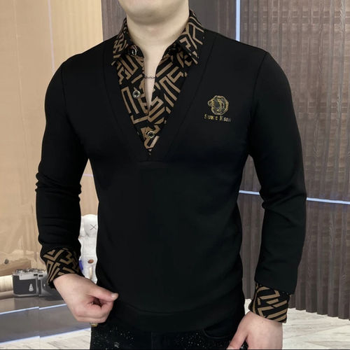 假两件衬衫领男青年修身痞帅抖音同款百搭卫衣欧货春秋轻奢上衣