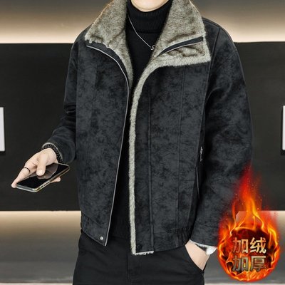 冬季新款皮毛一体皮衣男加绒加厚保暖休闲机车服皮夹克棉衣外套
