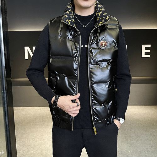 羽绒马甲男2025冬季新款潮流亮面帅气男士无袖轻薄保暖坎肩外套
