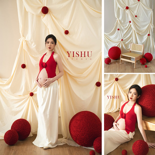 红色毛线球背景布新年情人节日派对婚礼写真摄影拍照道具网红布美