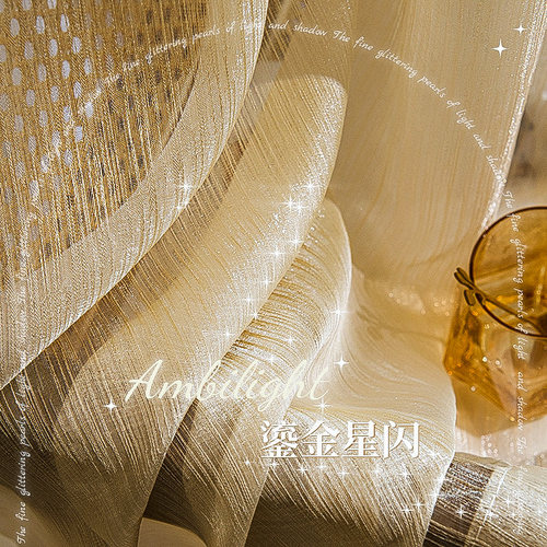 轻奢窗帘纯色透光高级香槟金网红