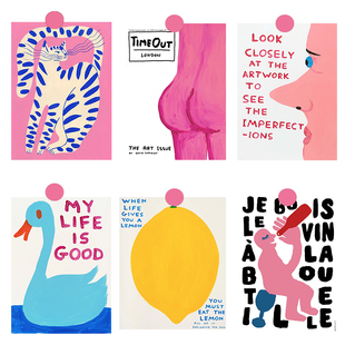 小众北欧ins卡通复古墙贴英文卡片拍照道具海报装饰卧室房间画报