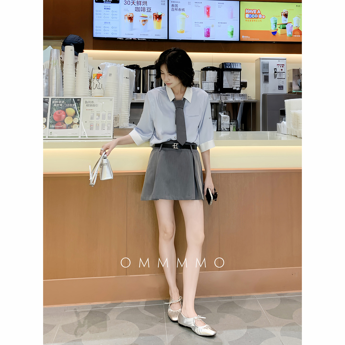 韩版学院风穿搭一整套夏季减龄短袖衬衫高腰显瘦短半身裙两件套装