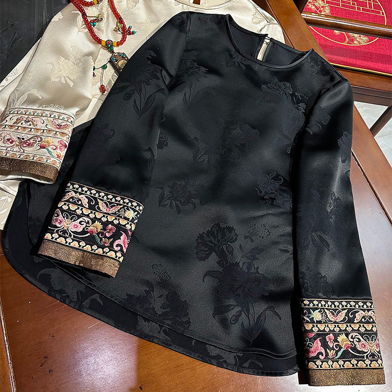 新中式上衣唐装汉服醋酸提花小衫