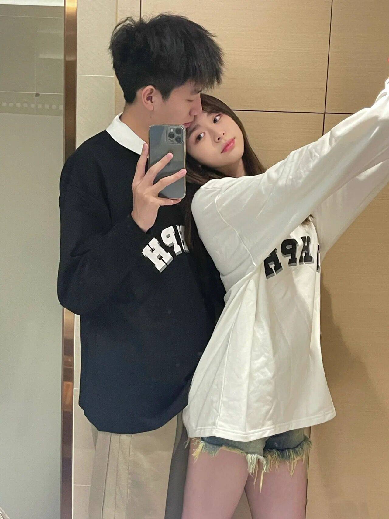 FASHION 6535 FISH SCALE BACK COLLAR PRINT PRE-FALL POLO SHIRT LOOSE T-SHIRT SWEATSHIRT LONG SLEEVE COUPLE TOP