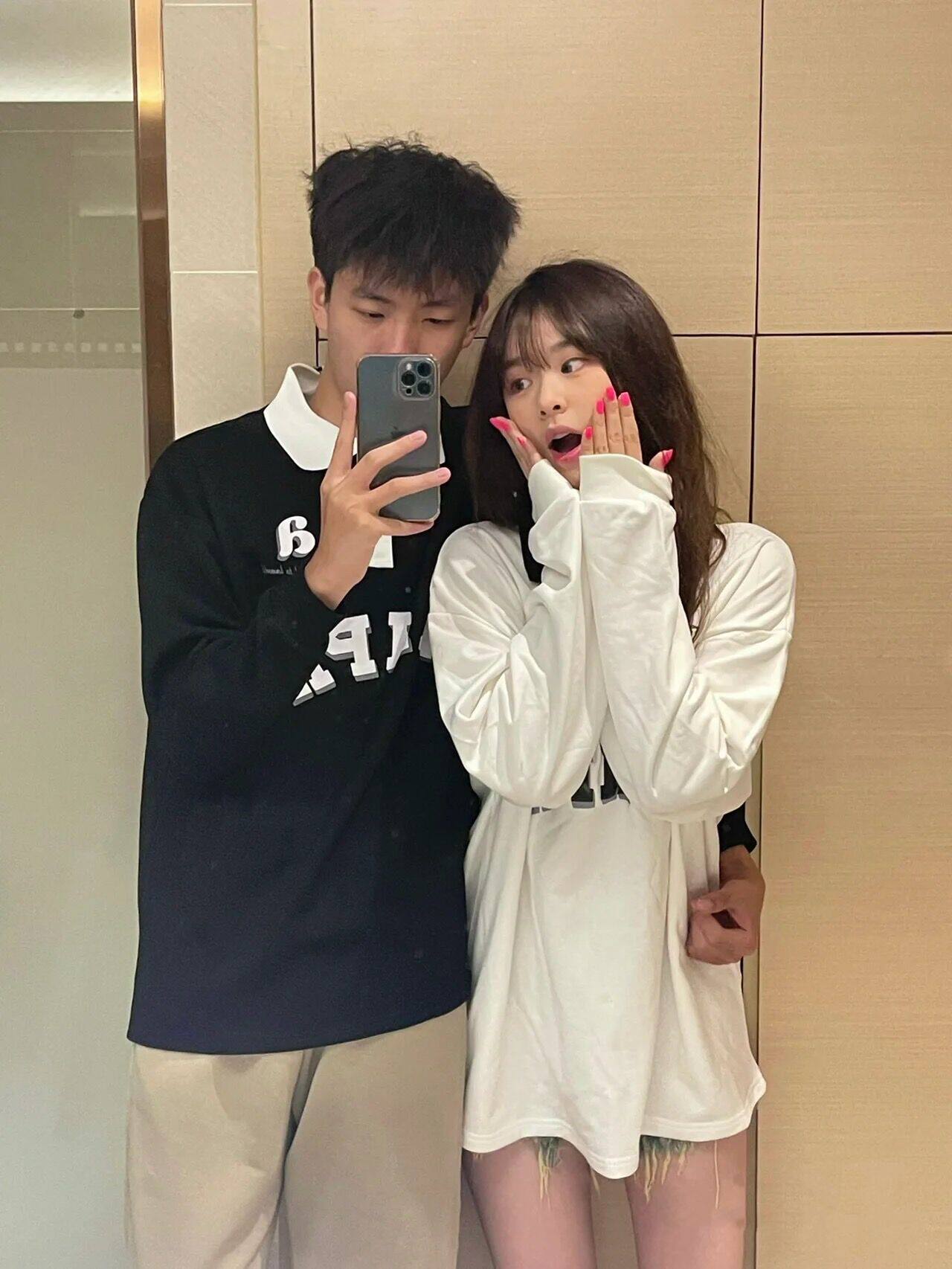 FASHION 6535 FISH SCALE BACK COLLAR PRINT PRE-FALL POLO SHIRT LOOSE T-SHIRT SWEATSHIRT LONG SLEEVE COUPLE TOP