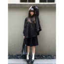 自制暗黑日系小众设计感黑色波点衬衫 衬衣 女秋学院风分层拼接长袖