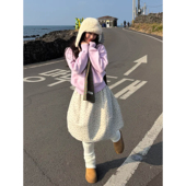 自制日系甜美杏色碎花毛呢半身中裙女秋冬加厚小个子学生花苞短裙