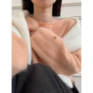 日系学生奶油橘色圆领宽松毛衣女秋冬加厚保暖甜美长袖套头针织衫