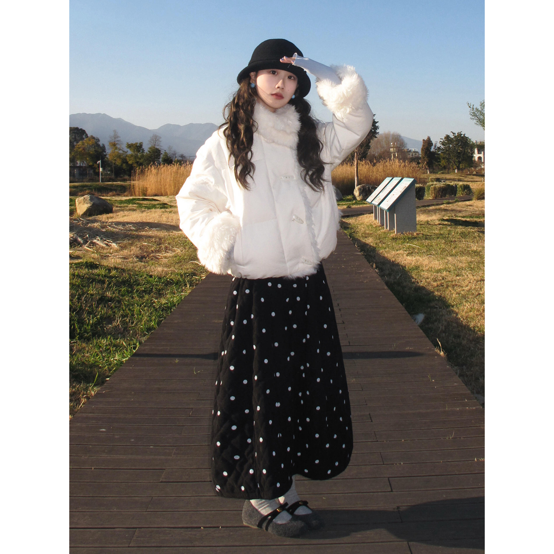 日系复古黑色波点菱格夹棉半身裙女冬加厚灯芯绒松紧腰蓬蓬花苞裙,女装/女士精品,半身裙,淘宝优惠券,粉丝福利购,淘宝优惠卷