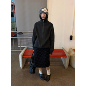 日系极简风黑色波点毛呢半身裙女秋冬通勤小个子学生高腰显瘦中裙