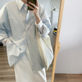 自制浅蓝色日系甜美长袖 女秋港风垂感小众高级感宽松气质衬衣 衬衫