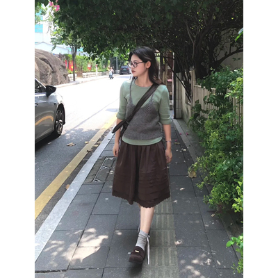 可爱学生法式甜美蕾丝花边中裙