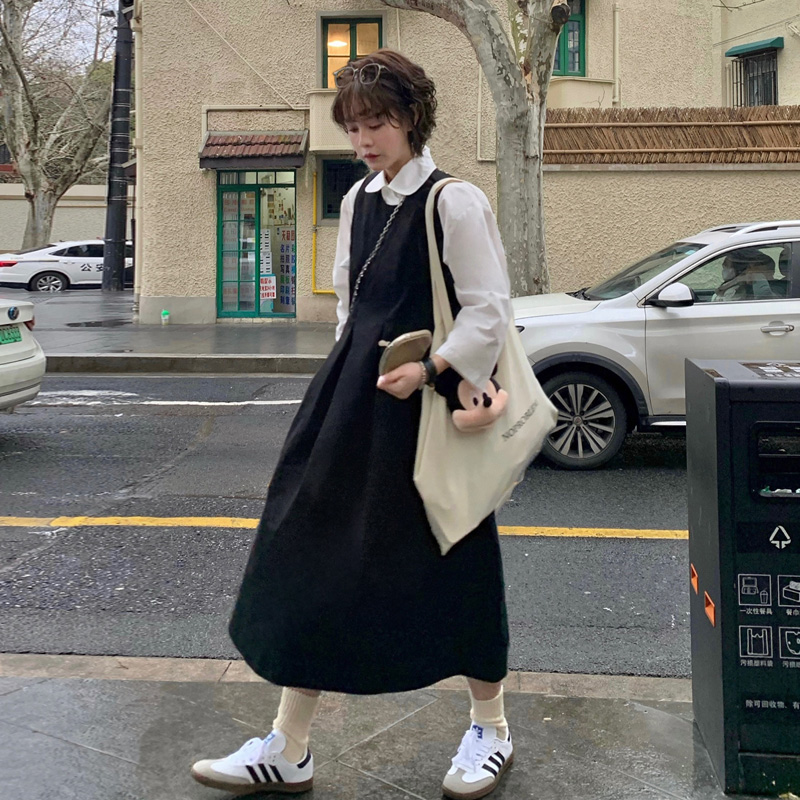 自制日系工装风背带连衣裙女