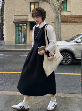 自制日系工装风背带连衣裙女