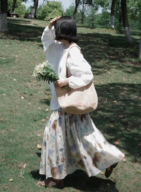 自制森系文艺复古碎花半身裙夏季