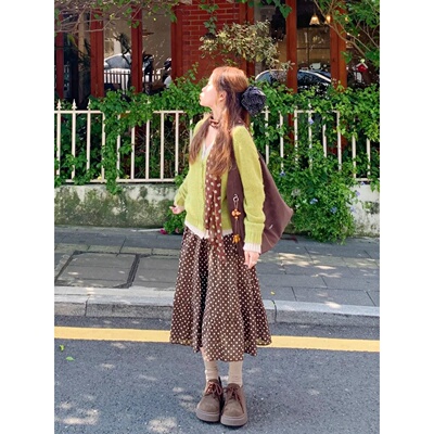 日系牛油果绿色假两件毛衣外套女