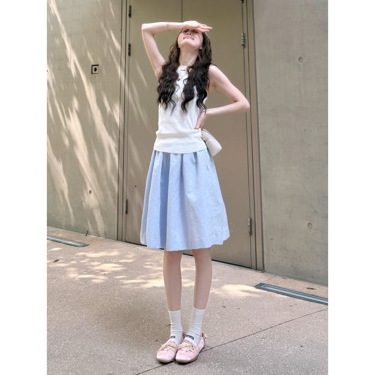 自制日系超仙甜美奶蓝色花苞半身裙少女学生宽松显瘦baby蓝A字裙