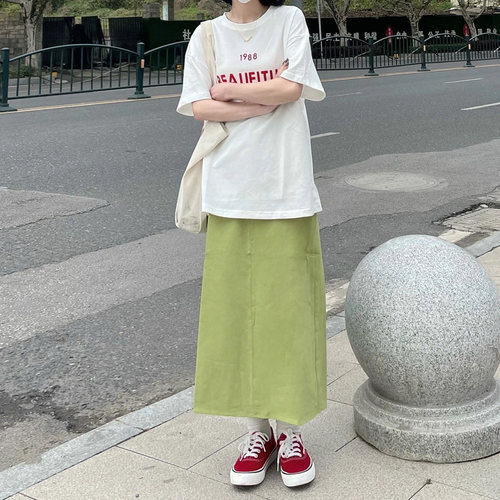 牛油果绿不开叉小a裙~显瘦