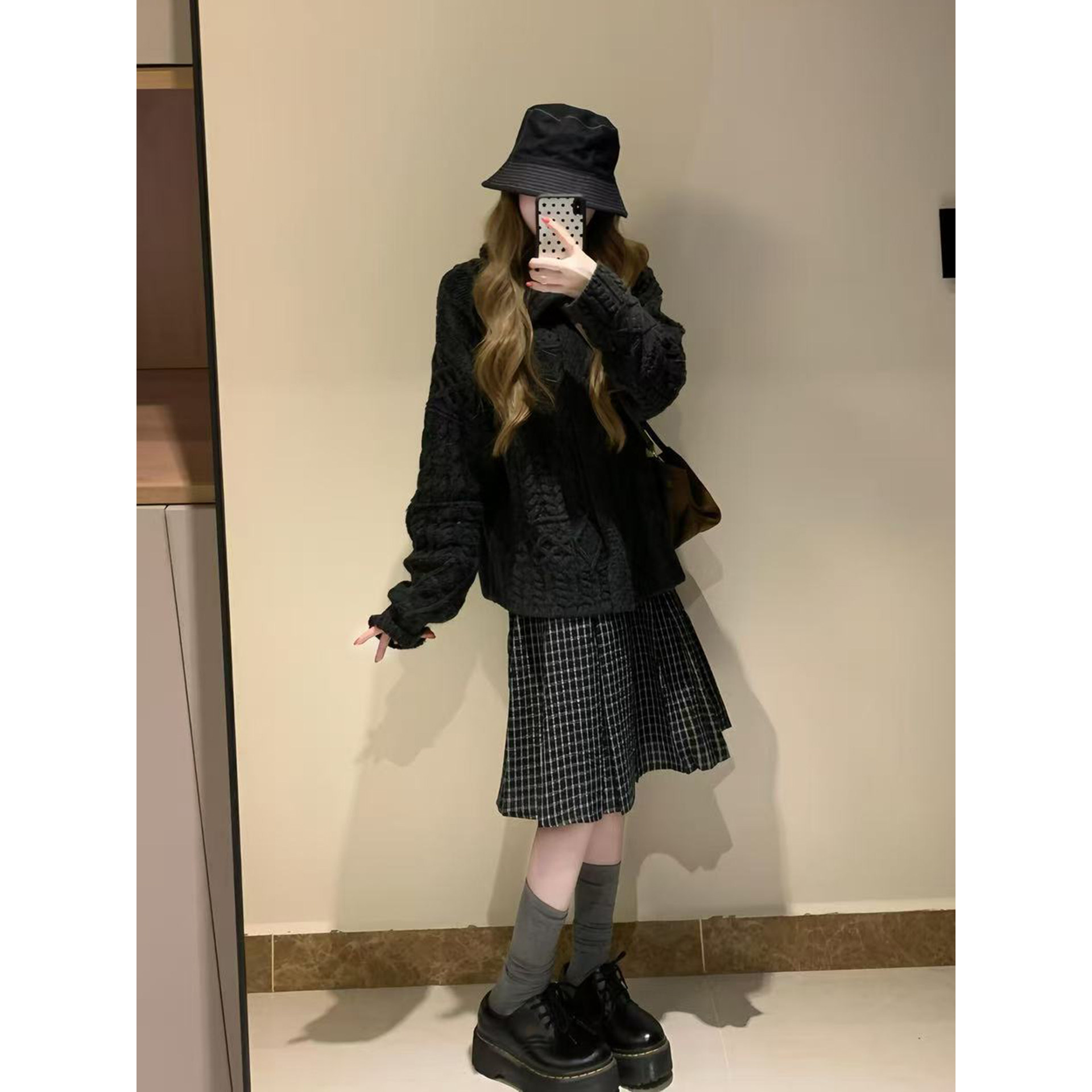 日系复古学院风jk格子百褶裙女秋冬小个子学生高腰半身短裙两件套