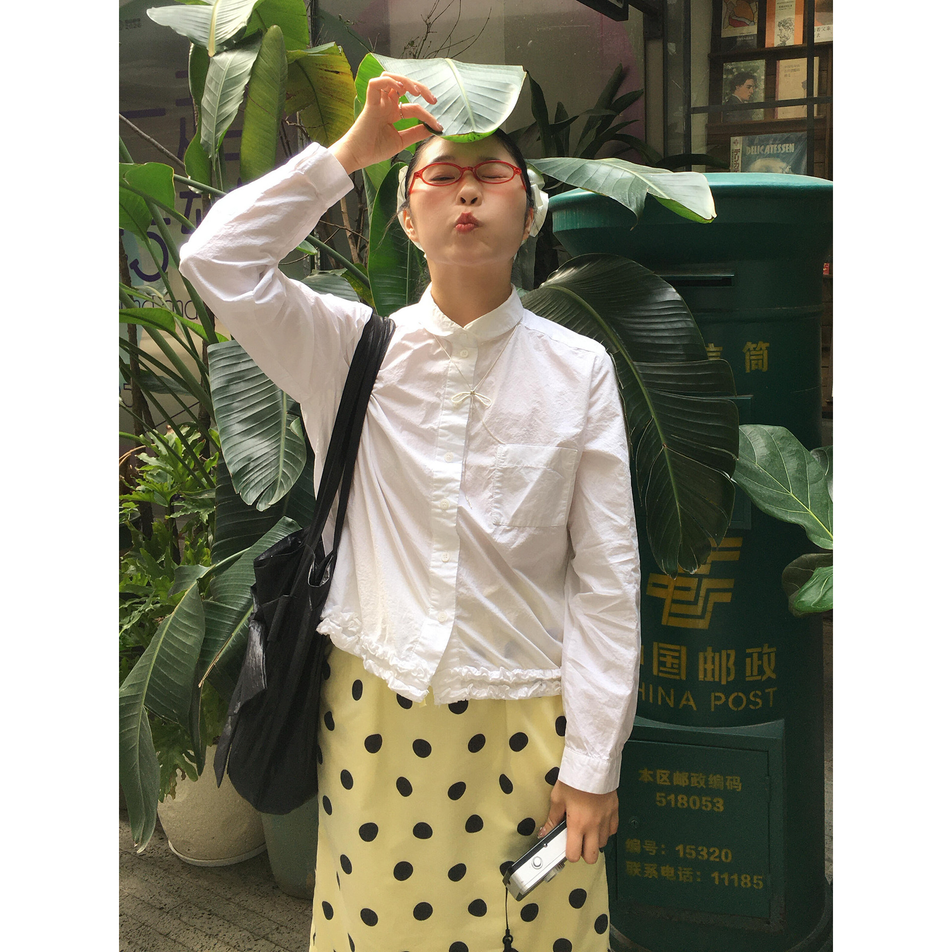 自制日系文艺鹅黄色波点直筒裙子女春季学院风小清新休闲半身中裙