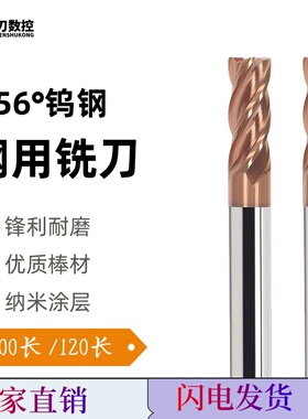 56°钨钢4刃铣刀钢用合金立铣刀100长120长D13D15D17D19D22D25