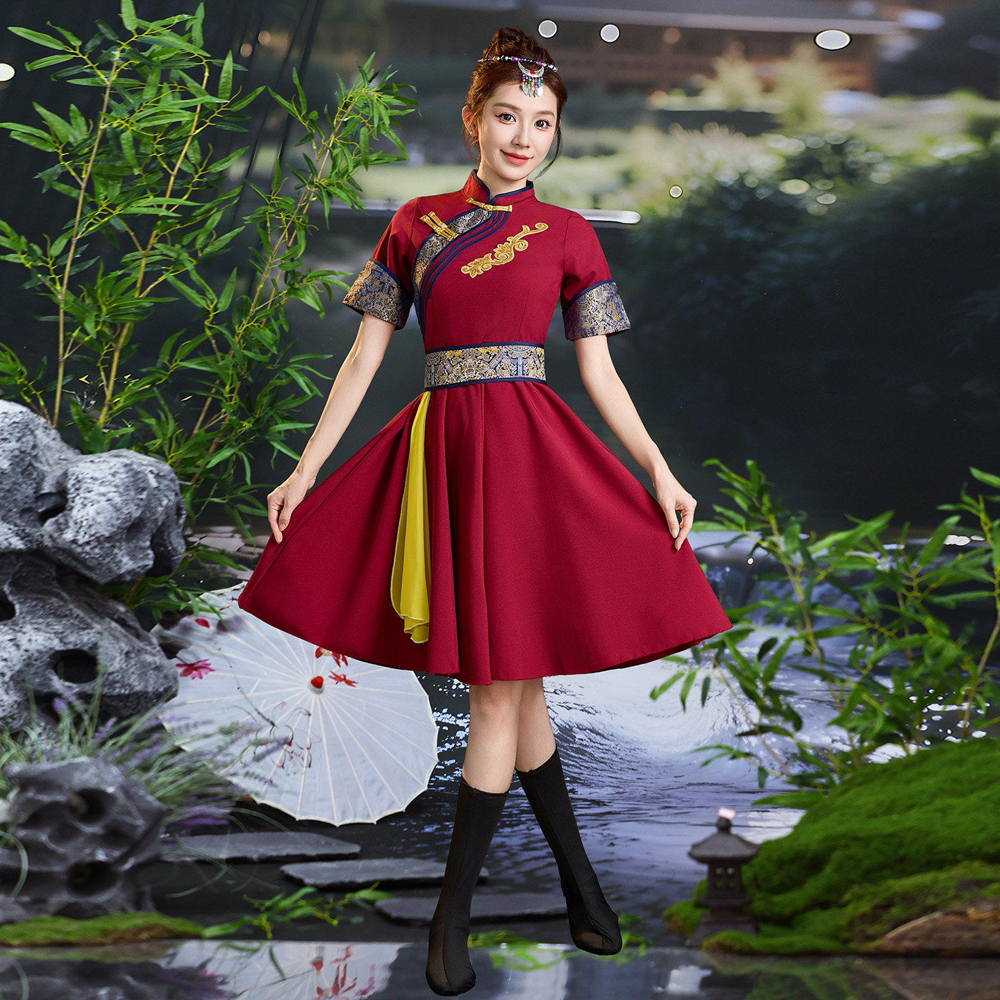 新款蒙古族舞蹈演出服装女装成人蒙族男装少数民族广场舞表演服饰图片