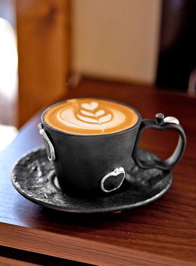 复古苹果咖啡杯陶瓷碟套装小众设计珍珠把手随手杯粗陶水杯杯子