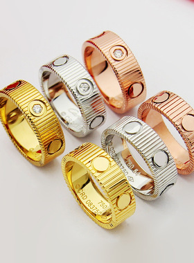 钛钢饰品 2025新款车花螺钉戒指 情侣男女齿轮纹带钻钉纹戒指