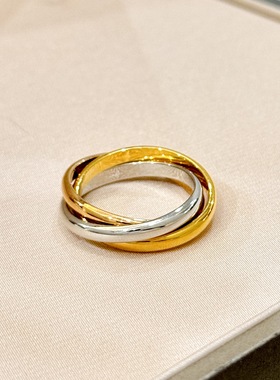 S925纯银 三色三环圆圈戒指轻奢个性经典百搭高级感分色电镀